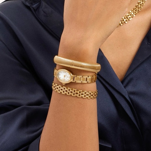 14K Gold Plated Chunky Wide Link Bracelet | Triple Row Chain Waterproof Jewelry - Picture 8 of 11